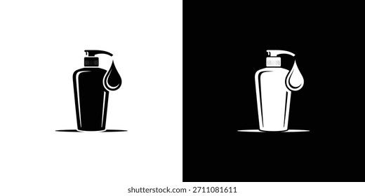 Ilustración simple y atrevida de una botella de bomba y una gota, ideal para la higiene, belleza o limpieza de marcas e iconos de productos.