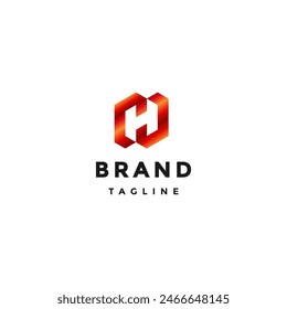 Simple Bold Initial Letter H Logo Design. Metallic Red Hexagon Initial Letter H Logo Design.