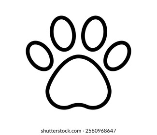 Simple, bold line art paw print. Perfect for pet-related websites, apps, logos, and print designs.  Versatile, clean style suitable for various applications.