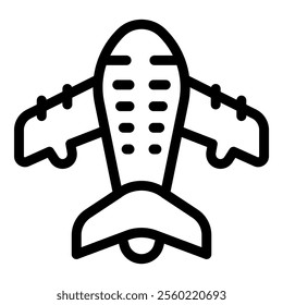 Simple, bold line icon of an airplane, perfect for projects related to travel, aviation, or tourism