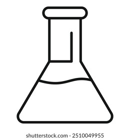 Simple, bold line icon of a chemistry flask containing liquid, perfect for representing scientific experiments