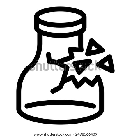 Simple, bold line icon of a glass jar breaking, with shards flying away from the impact point
