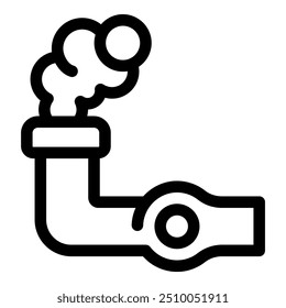 Simple, bold line icon of an industrial pipe emitting smoke, representing pollution