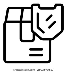 Simple, bold line icon of a package with a shield, symbolizing secure and safe delivery