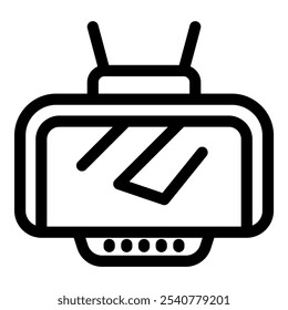 Simple, bold line icon of a vintage television set, possibly receiving a news broadcast with interference