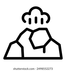 Simple bold line icon of a volcano erupting, spewing smoke into the air