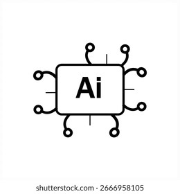 A simple and bold line-art vector icon of a microchip with "AI" text. Represents artificial intelligence, technology, and advanced computing.