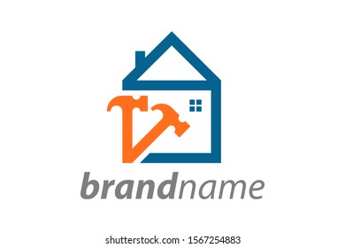 Simple and Bold logo design combination hammer and house. This logo good for company related construction.