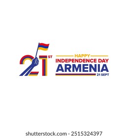 Simple bold modern logo for Armenia Independence day 21st of September, Armenia National Day, Armenia national flag country vector icon logo illustration layout designs. hand holding Armenian flag