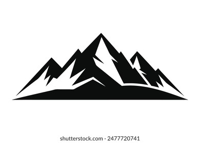 Simple and bold mountain silhouette vector icon showcasing rocky peaks in black and white perfect for outdoor and travel themes