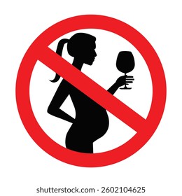 A simple, bold, no alcohol sign featuring a pregnant silhouette woman with a wine glass.