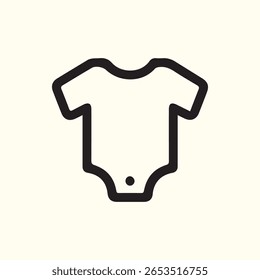 A simple, bold outline of a baby onesie icon symbolizing innocence, comfort and the joys of infancy in black against a soft background.