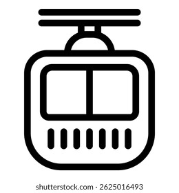 Icono de contorno en negrita simple que representa un teleférico, subiendo una montaña