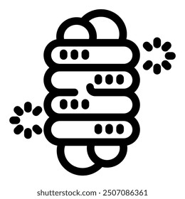 Icono de contorno en negrita simple de un rack de servidores con símbolo de carga para el almacenamiento de datos de computación en la nube