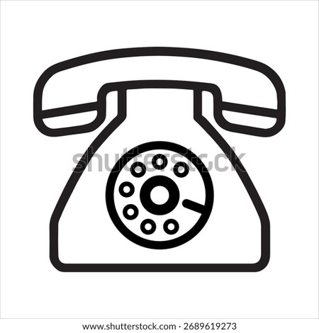 Simple, bold outline icon of a vintage rotary dial telephone, representing communication and nostalgia.