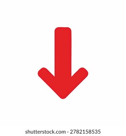 A simple, bold red arrow pointing downwards, presented clearly on a plain white backdrop.