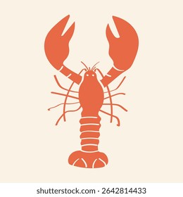 Silhueta de lagosta vermelha negrito simples em um fundo claro. Ideal para marca de restaurante de frutos do mar, decoração com tema de praia, ou projetos de design de verão.