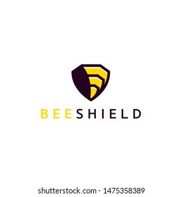 simple and bold shield forming bee hive or honey bees idea logo design brand vector icon illsutration inspiration. security logos style