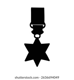 A simple, bold silhouette of a six-pointed star medal with a ribbon, showcasing a minimalist style.