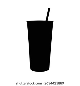 A simple, bold silhouette of a tall disposable cup with a straw. The minimalist style is distinctive.