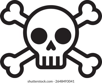 Simple and Bold Skull and Crossbones Illustration with Thick Black Outline for a Classic and Graphic Pirate Aesthetic