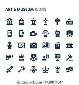 Simple bold vector icons related to arts gallery and historical museum. Symbols such as historical objects and artworks are included in this set. Editable vector, still looks perfect in small size.