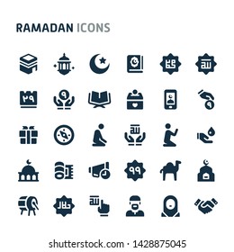 Simple bold vector icons related to islam & ramadan. Symbols such as charity and other islamic/ramadan related activity are included in this set. Editable vector, still looks perfect in small size.