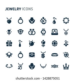 Simple Bold Vector Icons Related To Jewellery. Symbols Such As Diamond, Wearable Accessories, Earrings And Necklace Are Included In This Set. Editable Vector, Still Looks Perfect In Small Size.