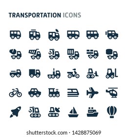 Simple bold vector icons related to vehicle & transportation. Symbols such as bus, truck, car & other light & heavy vehicle are included. Editable vector, still looks perfect in small size.
