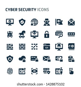 Simple bold vector icons related to cyber & internet security. Symbols such as mobile, cloud & computer security are included in this set. Editable vector, still looks perfect in small size.