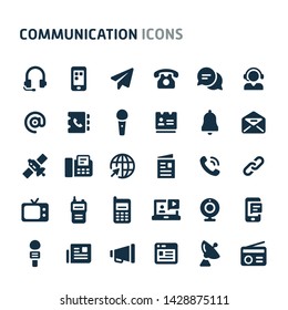 Simple bold vector icons related to communication technology. Symbols such as telephones, telecommunication equipments & the Internet are included. Editable vector, still looks perfect in small size.