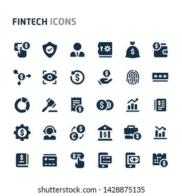 Simple bold vector icons related to financial technology. Symbols such as innovation and technology in financial services are included in this set.  Editable vector, still looks perfect in small size.