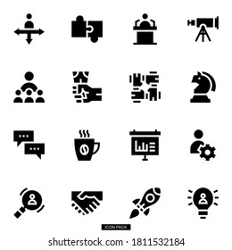 Simple bold vector icons related to start-up company. Symbols such as business, website and other start-up related items are included in this set. Editable vector, still looks perfect in medium size.