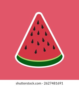 Simple and bold watermelon slice illustration on a bright pink background. Perfect for summer, kids, packaging, and tropical themes