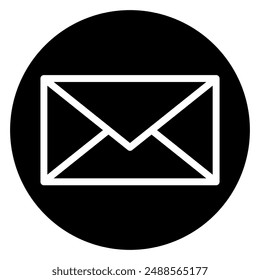 Simple and bold white envelope icon on a black circular background, representing email, messaging, and communication. Perfect for apps, websites, and user interfaces.