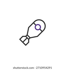 Una simple ilustración de bomba, diseñada como un icono moderno para su uso en varios contextos. Representa conceptos como peligro, guerra o una amenaza inminente en un estilo gráfico minimalista. Se puede utilizar como