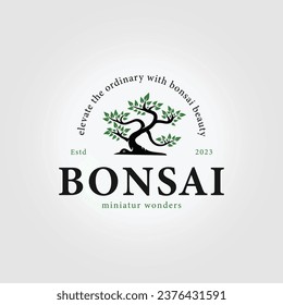 simple bonsai logo with leaf icon vector, minimalist bonsai decoration illustration, bonsai tree design for branding business