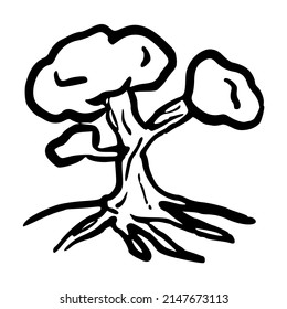simple bonsai tree doodle hand drawn outline vector icon illustration for children coloring book