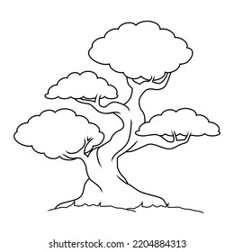 simple bonsai tree vector line drawing 