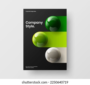 Diseño de vector de portada de libro simple A4. Modelo de folleto corporativo de esferas 3D brillante.