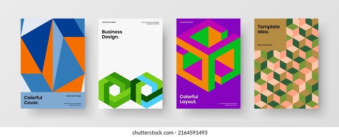 Simple book cover design vector template composition. Clean mosaic pattern company brochure illustration set.