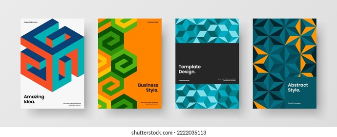 Simple book cover design vector template collection. Colorful geometric hexagons poster concept set.