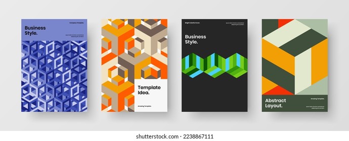Simple book cover design vector template bundle. Bright mosaic tiles leaflet layout set.