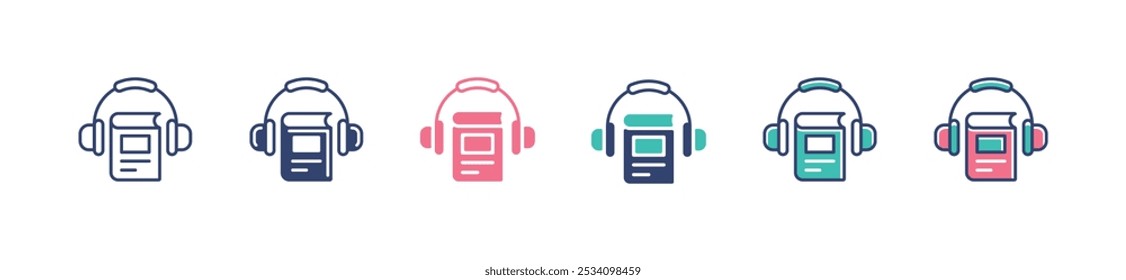 livro simples com fone de ouvido ícone definir áudio livro online educação aprendizagem curso vetor ilustração para web e app
