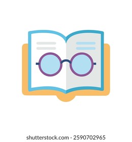 Simple Book with Glasses Icon for Learning