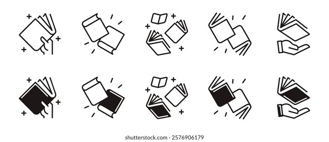 simple book icon line set magical fantasy shining story book symbol education library journal literature signs vector illustration for web and app