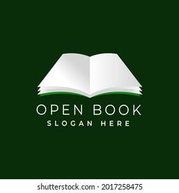 Simple book logo design isolated on dark green background. Education symbol. Vector icon. Eps 10