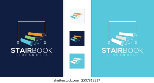 simple book logo and minimalist staircase concept. stair concept collection