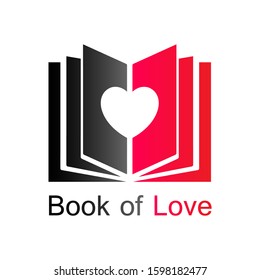 simple book logo open with a silhouette of heart sign in the middle indicates that this is a book about love for company logos and symbol