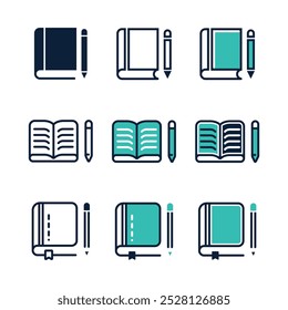 simple book with pencil icon set study journal literature writing vector illustration business education task edit signs design
